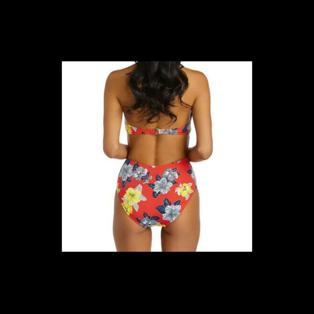 NWT $89 Ambrielle‎ Hawaiian Floral One Piece Swimsuit in Red [SZ Medium ] #3902